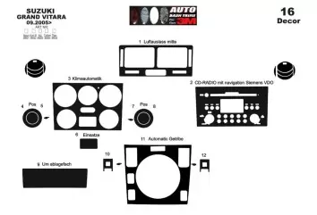 Suzuki Grand vitara 4x4 09.2005 3M 3D Interior Dashboard Trim Kit Dash Trim Dekor 16-Parts