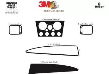 Suzuki Liana 06.01-12.03 3M 3D Interior Dashboard Trim Kit Dash Trim Dekor 6-Parts