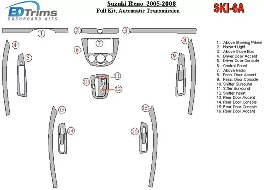 Suzuki Reno 2005-UP Full Set, Automatic Gear BD Interieur Dashboard Bekleding Volhouder