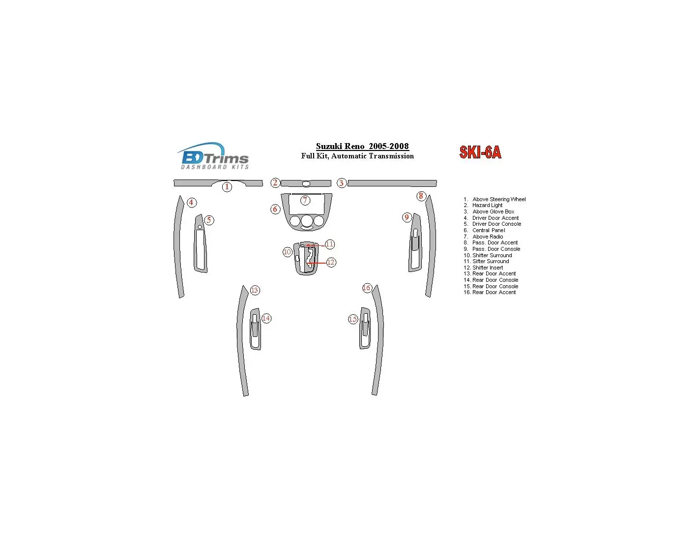 Suzuki Reno 2005-UP Full Set, Automatic Gear BD Interieur Dashboard Bekleding Volhouder