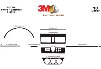 Suzuki Swift Comfort 04.05-12.10 3M 3D Interior Dashboard Trim Kit Dash Trim Dekor 10-Parts