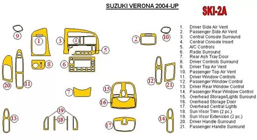 Suzuki Verona 2004-UP Voll Satz BD innenausstattung armaturendekor cockpit dekor - 1- Cockpit Dekor Innenraum