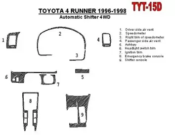 Toyota 4 Runner 1996-1998 Automatic Gearbox, 4WD, OEM Compliance, 10 Parts set Interior BD Dash Trim Kit