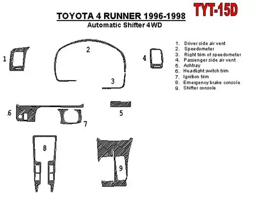 Toyota 4 Runner 1996-1998 Automatic Gearbox, 4WD, OEM Compliance, 10 Parts set Decor de carlinga su interior