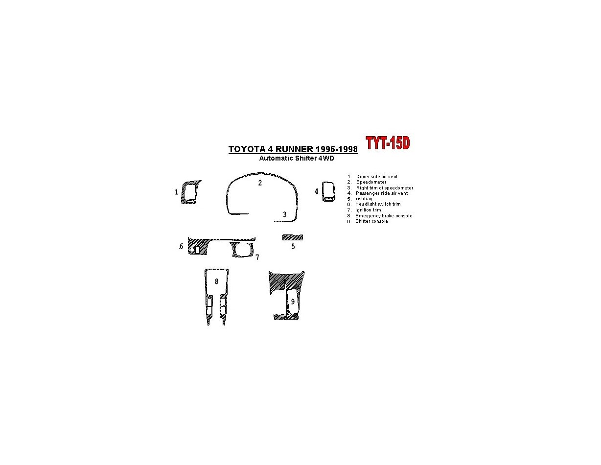 Toyota 4 Runner 1996-1998 Automatic Gearbox, 4WD, OEM Compliance, 10 Parts set Cruscotto BD Rivestimenti interni