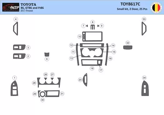 Toyota 86 2017-2021 Kit la décoration du tableau de bord 25-Pièce - 1 - habillage decor de tableau de bord
