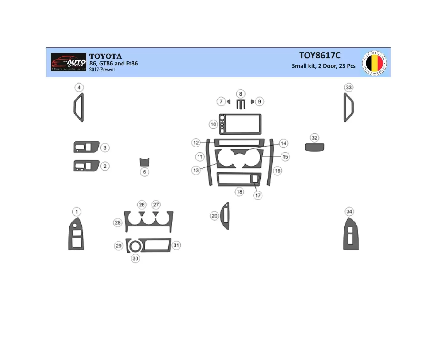 Toyota 86 2017-2021 3D Interior Dashboard Trim Kit Dash Trim Dekor 36-Parts