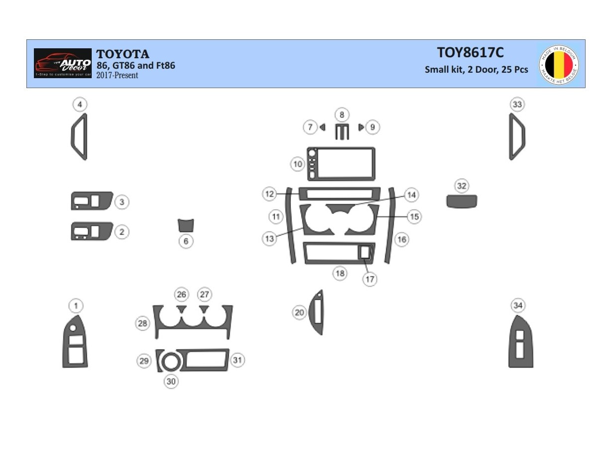Toyota 86 2017-2021 Mittelkonsole Armaturendekor Cockpit Dekor 25-Teilige - 1- Cockpit Dekor Innenraum
