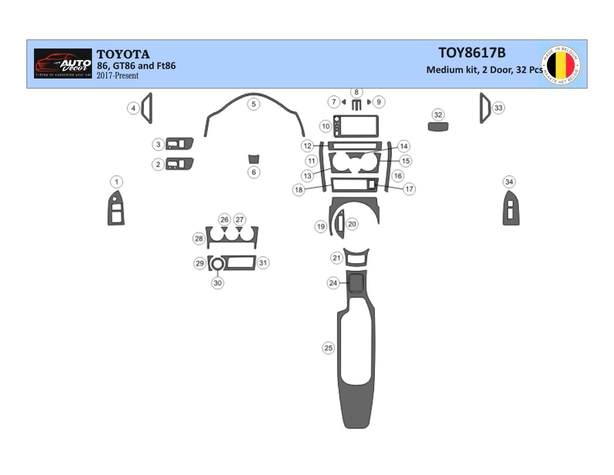 Toyota 86 2017-2021 Mittelkonsole Armaturendekor Cockpit Dekor 32-Teilige - 1- Cockpit Dekor Innenraum