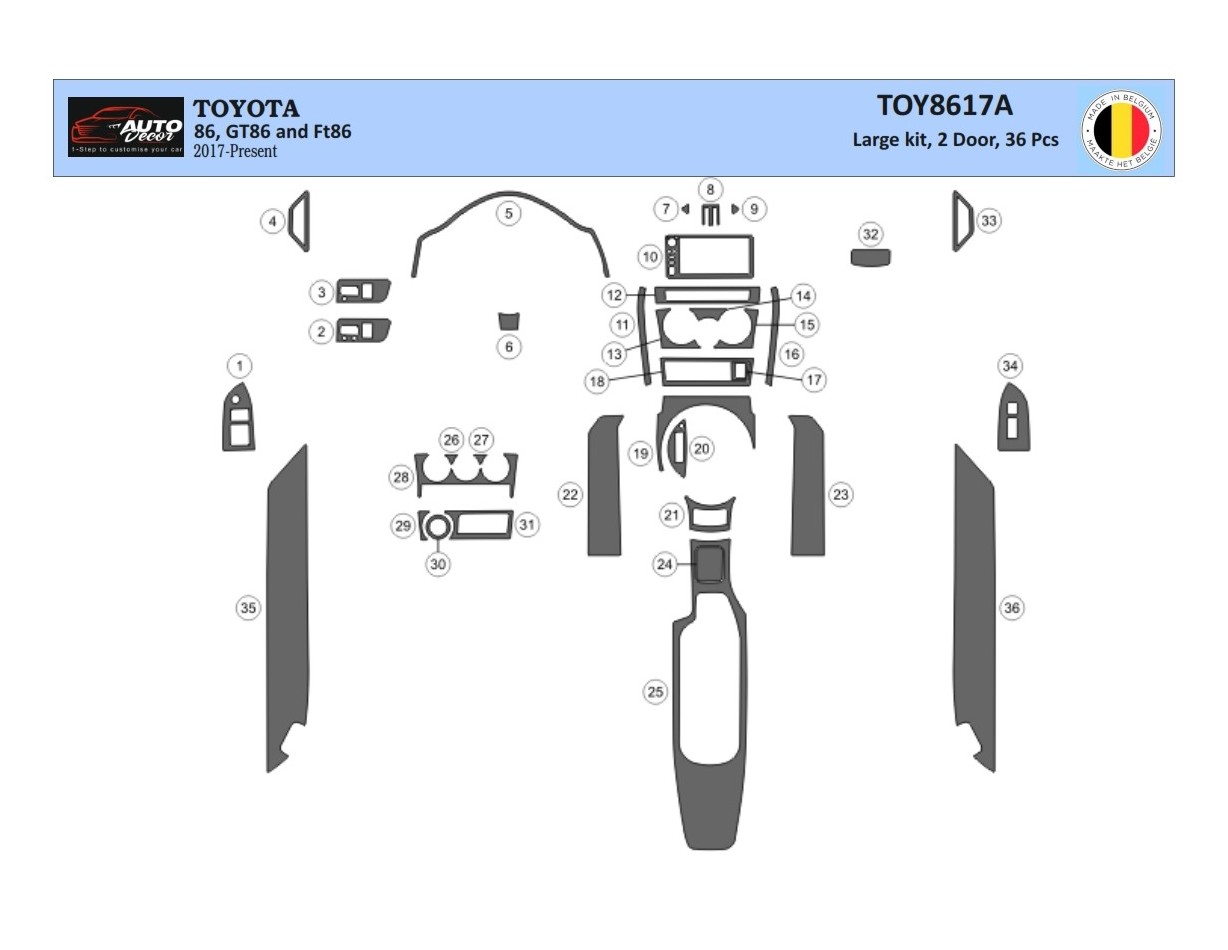 Toyota 86 2017-2021 Mittelkonsole Armaturendekor Cockpit Dekor 36-Teilige - 1- Cockpit Dekor Innenraum