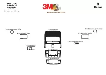 Toyota Avensis 01.03 - 12.05 3D Inleg dashboard Interieurset aansluitend en pasgemaakt op he 9 -Teile