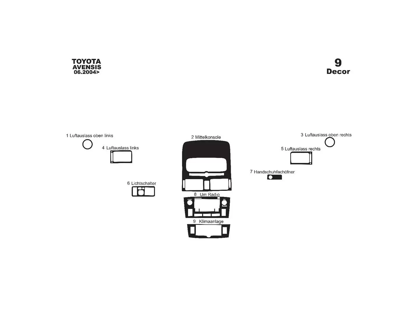 Toyota Avensis 10.97 -12.00 3M 3D Interior Dashboard Trim Kit Dash Trim Dekor 9-Parts