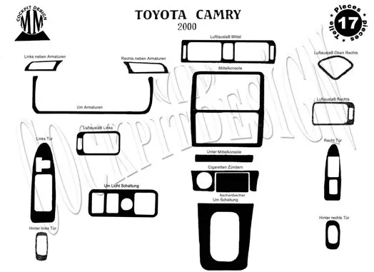 Toyota Camry 01.00 - 12.02 Kit Rivestimento Cruscotto all'interno del veicolo Cruscotti personalizzati 17-Decori