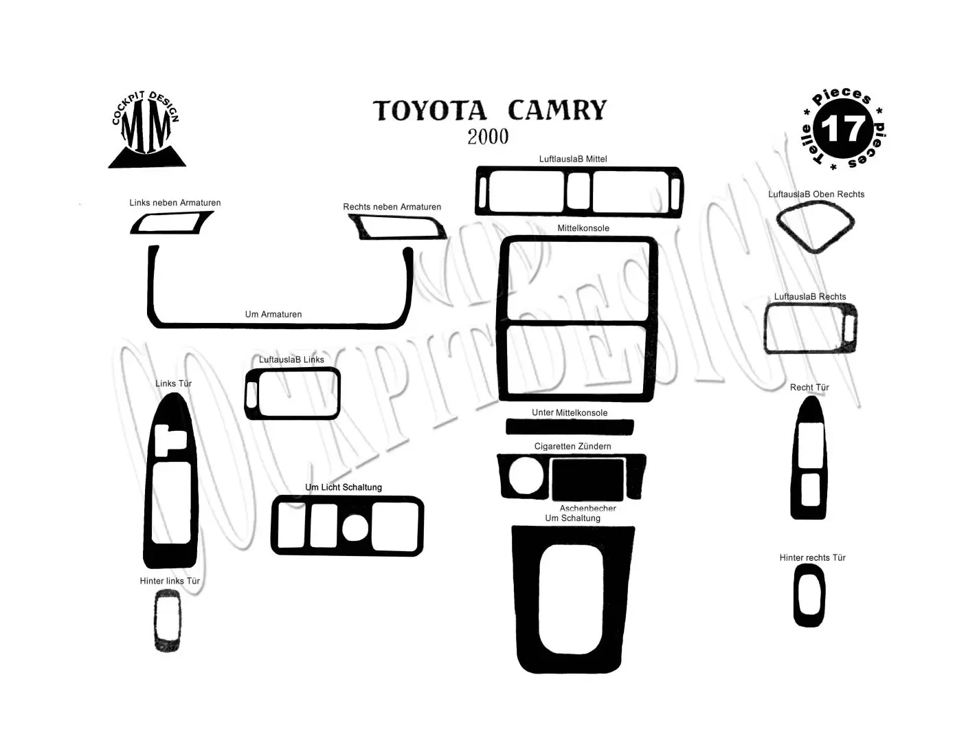 Toyota Camry 01.00-12.02 3M 3D Interior Dashboard Trim Kit Dash Trim Dekor 17-Parts