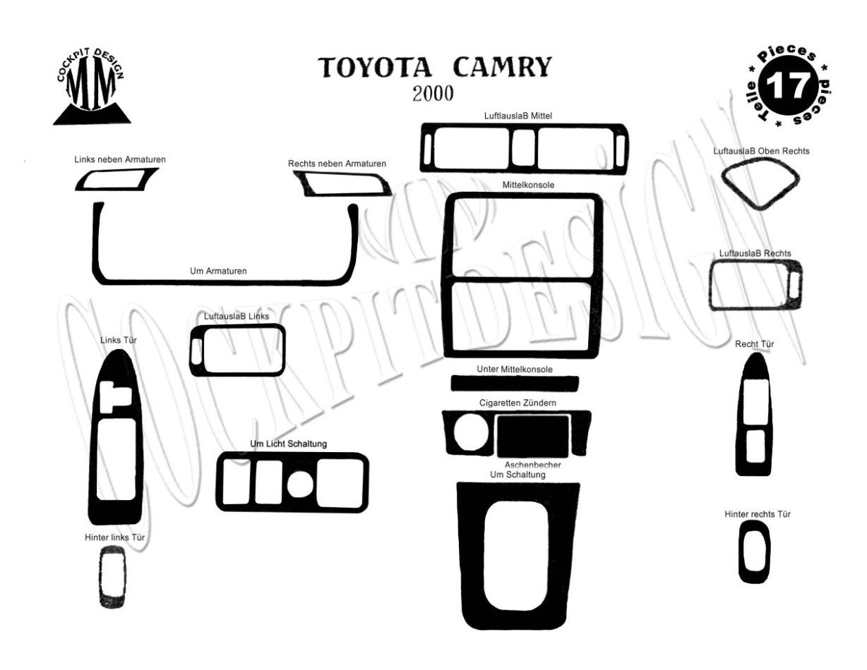 Toyota Camry 01.00 - 12.02 3D Inleg dashboard Interieurset aansluitend en pasgemaakt op he 17 -Teile