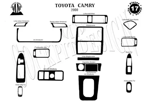 Toyota Camry 01.03-12.06 3D Decor de carlinga su interior del coche 18-Partes