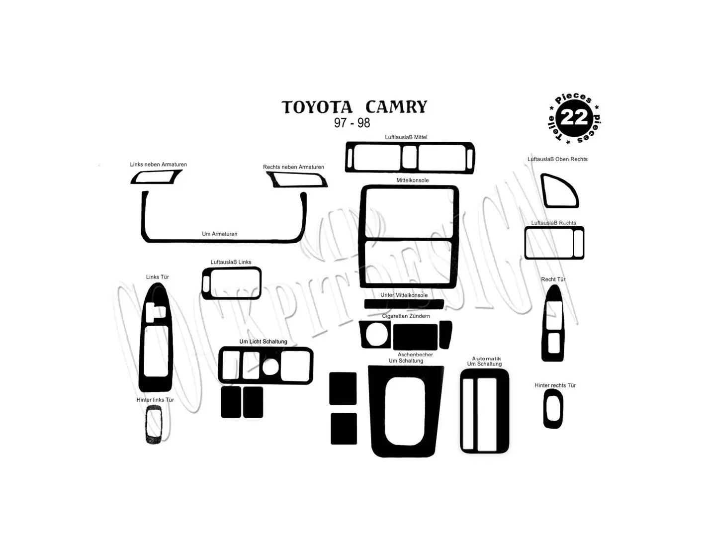 Toyota Camry 12.97-12.99 3D Decor de carlinga su interior del coche 24-Partes