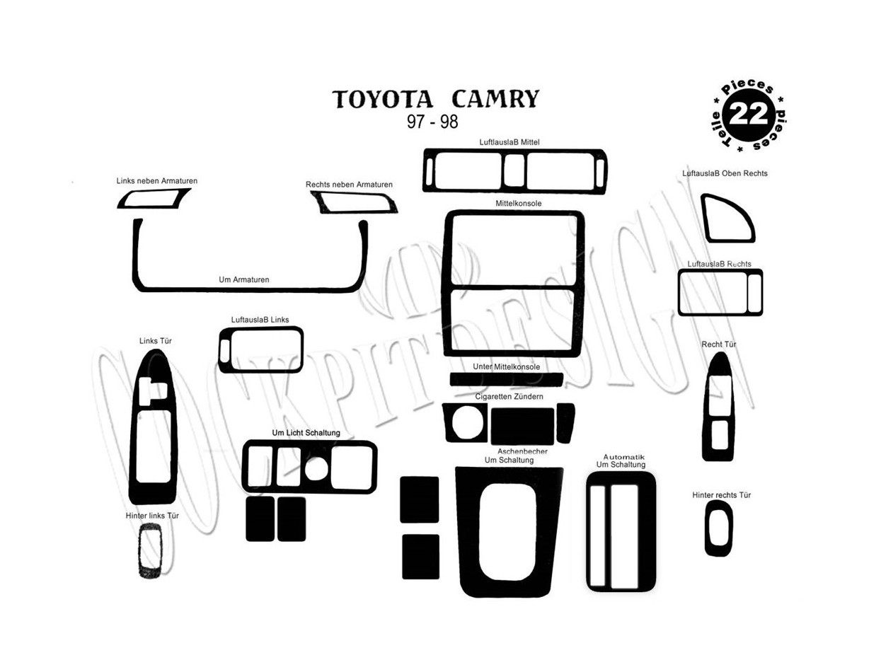 Toyota Camry 12.97 - 12.99 3D Inleg dashboard Interieurset aansluitend en pasgemaakt op he 24 -Teile