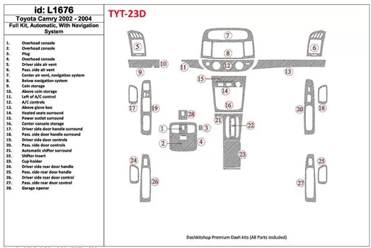 Toyota Camry 2002-2004 Ensemble Complet, Boîte automatique, Avec NAVI system, Sans OEM BD Kit la décoration du tableau de bord -