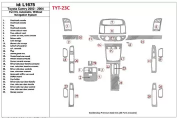 Toyota Camry 2002-2004 Full Set, Automatic Gear, Without NAVI system, Without OEM Interior BD Dash Trim Kit