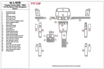 Toyota Camry 2002-2004 Full Set, Manual Gear Box, With NAVI system, Without OEM Interior BD Dash Trim Kit