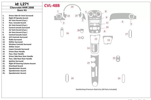 Chevrolet HHR 2008-2008 Paquet de base BD Kit la décoration du tableau de bord - 1 - habillage decor de tableau de bord