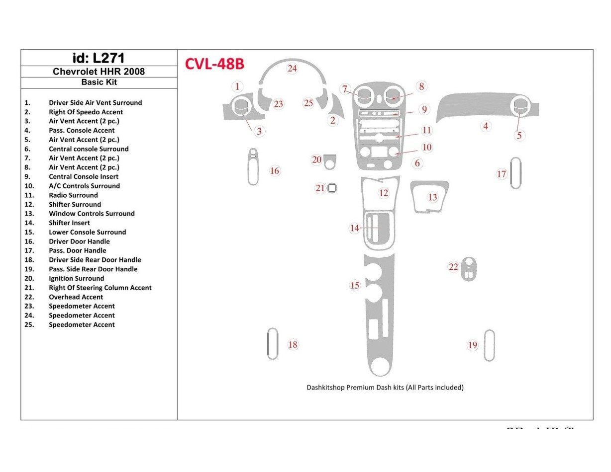 Chevrolet HHR 2008-2008 Basic Set BD Interieur Dashboard Bekleding Volhouder