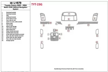 Toyota Camry 2002-2004 OEM Compliance, Without NAVI system Interior BD Dash Trim Kit