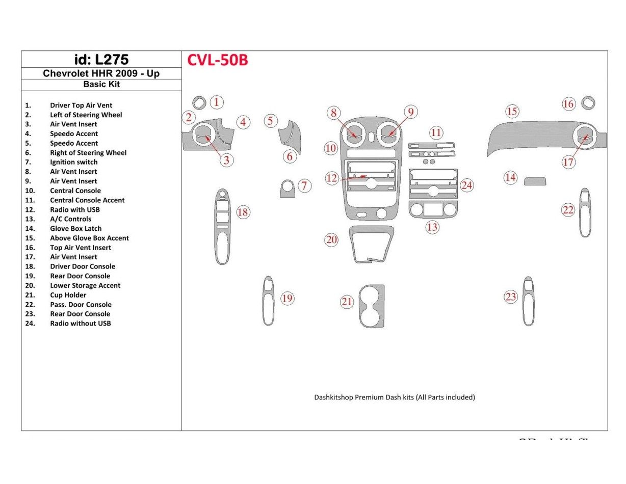 Chevrolet HHR 2009-UP Basic Set Interior BD Dash Trim Kit