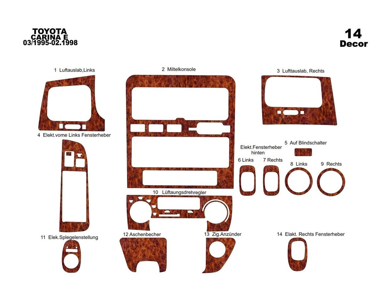 Toyota Corolla 03.97 - 02.02 3D Inleg dashboard Interieurset aansluitend en pasgemaakt op he 14 -Teile