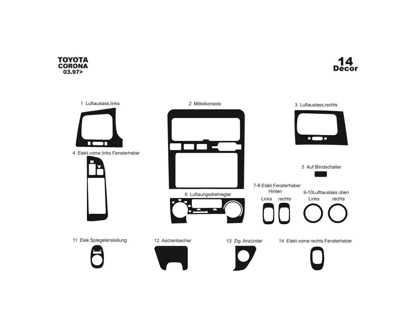 Toyota Corolla 03.97-02.02 3M 3D Interior Dashboard Trim Kit Dash Trim Dekor 14-Parts