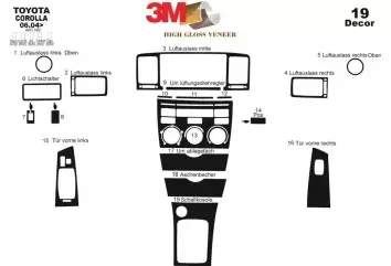 Toyota Corolla 06.04-08.07 3M 3D Interior Dashboard Trim Kit Dash Trim Dekor 19-Parts