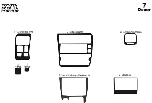 Toyota Corolla 07.92-02.97 3M 3D Interior Dashboard Trim Kit Dash Trim Dekor 7-Parts