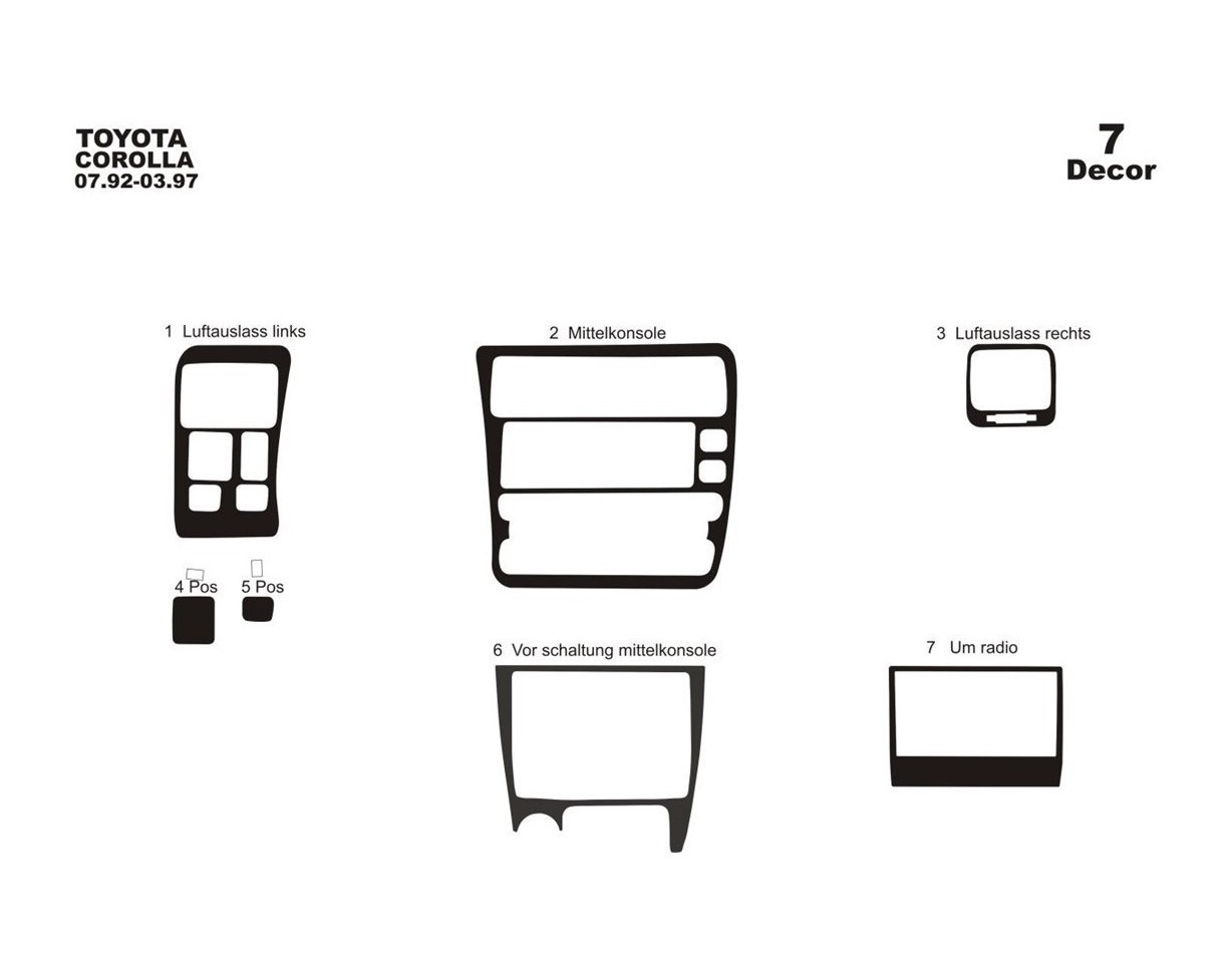 Toyota Corolla 07.92-02.97 3M 3D Interior Dashboard Trim Kit Dash Trim Dekor 7-Parts