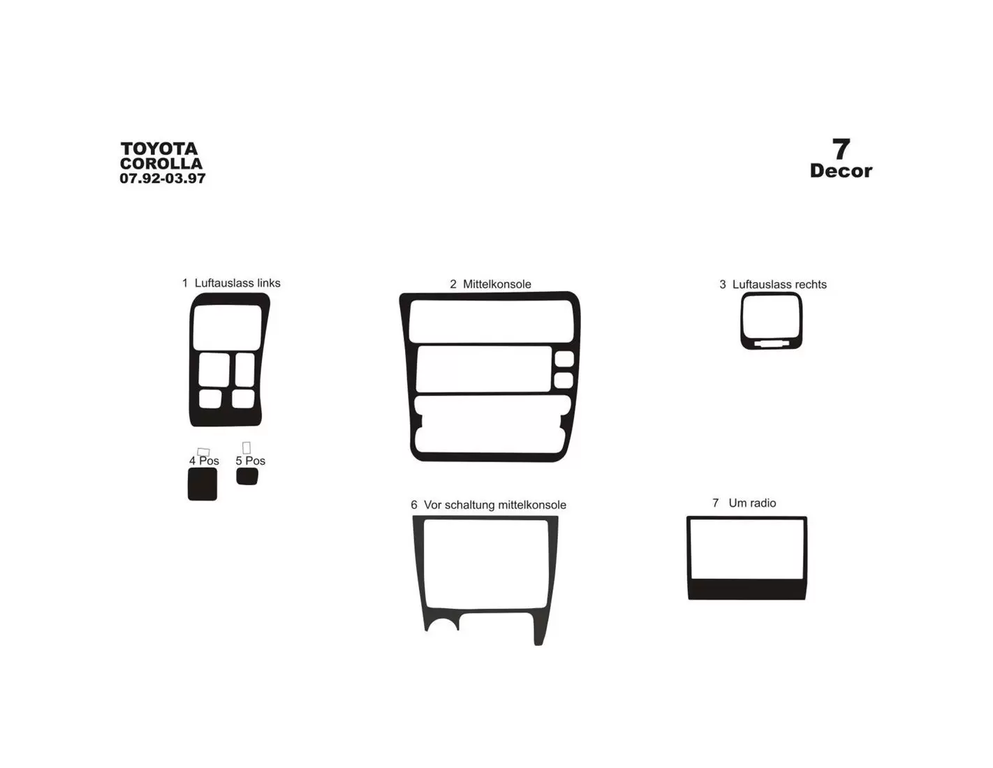 Toyota Corolla 07.92-02.97 3M 3D Interior Dashboard Trim Kit Dash Trim Dekor 7-Parts