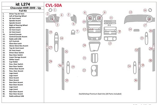 Chevrolet HHR 2009-UP Ensemble Complet BD Kit la décoration du tableau de bord - 1 - habillage decor de tableau de bord