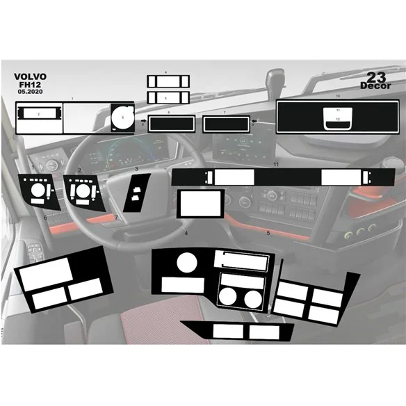 Volvo FH Version 5 ab 2020 XL XXL kit salpicadero 3D, 23 piezas