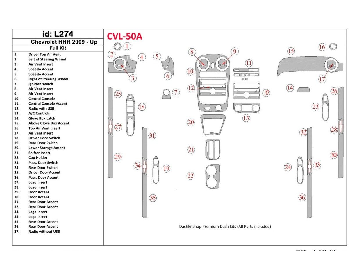 Chevrolet HHR 2009-UP Full Set Interior BD Dash Trim Kit