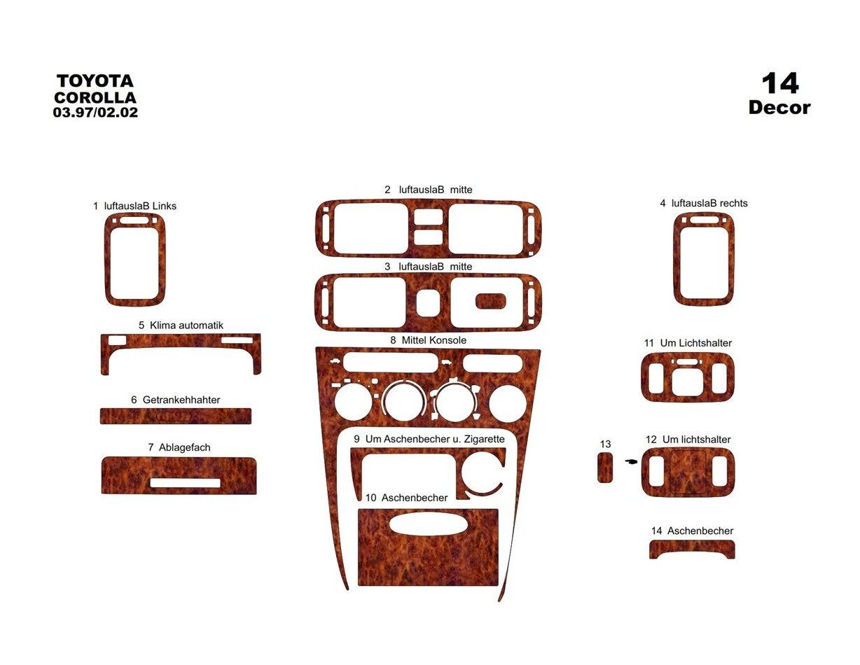 Toyota Corolla 1998-2002 Full Set, 25 Parts set Interior BD Dash Trim Kit