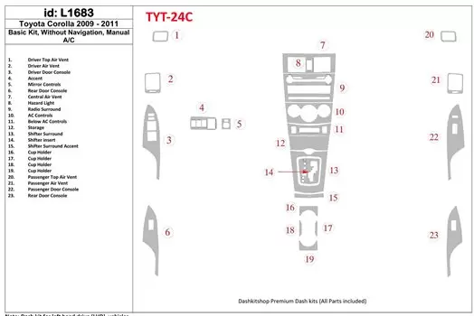 Toyota Corolla 2009-UP Basic Set, Without NAVI BD Interieur Dashboard Bekleding Volhouder