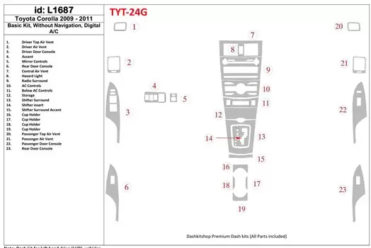 Toyota Corolla 2009-UP Grundset, Without NAVI, Automatic AC BD innenausstattung armaturendekor cockpit dekor - 1- Cockpit Dekor 