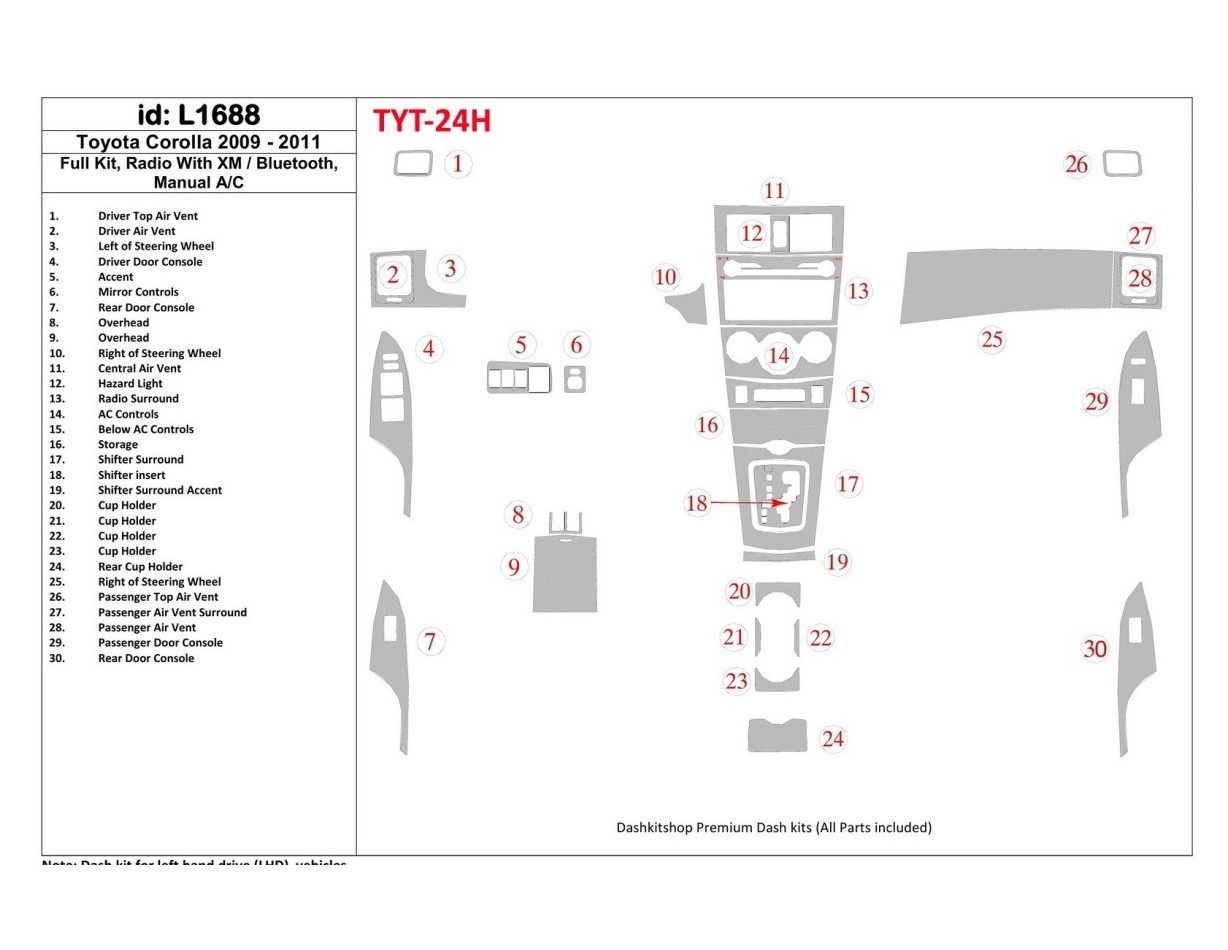 Toyota Corolla 2009-UP Ensemble Complet, Radio Avec Bluetooth, boîte manuellebox AC BD Kit la décoration du tableau de bord - 1 