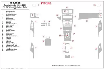 Toyota Corolla 2009-UP Full Set, Without NAVI, Automatic AC Interior BD Dash Trim Kit