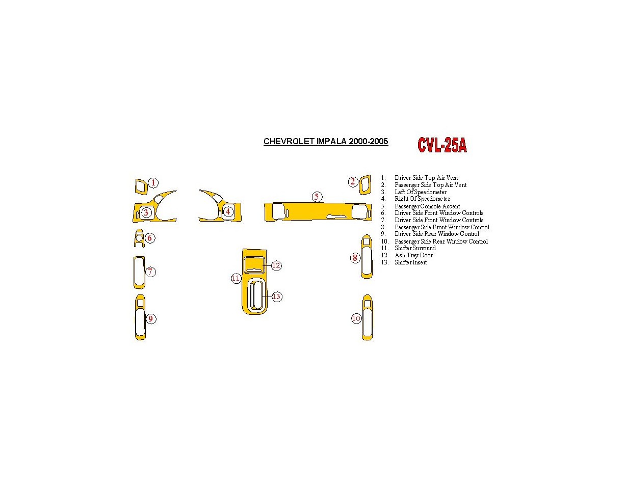 Chevrolet Impala 2000-2005 Full Set Decor de carlinga su interior
