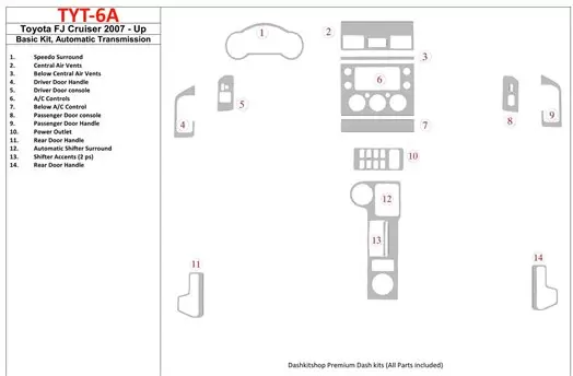 Toyota FJ Cruiser 2007-UP Basic Set, Automatic Gear Interior BD Dash Trim Kit