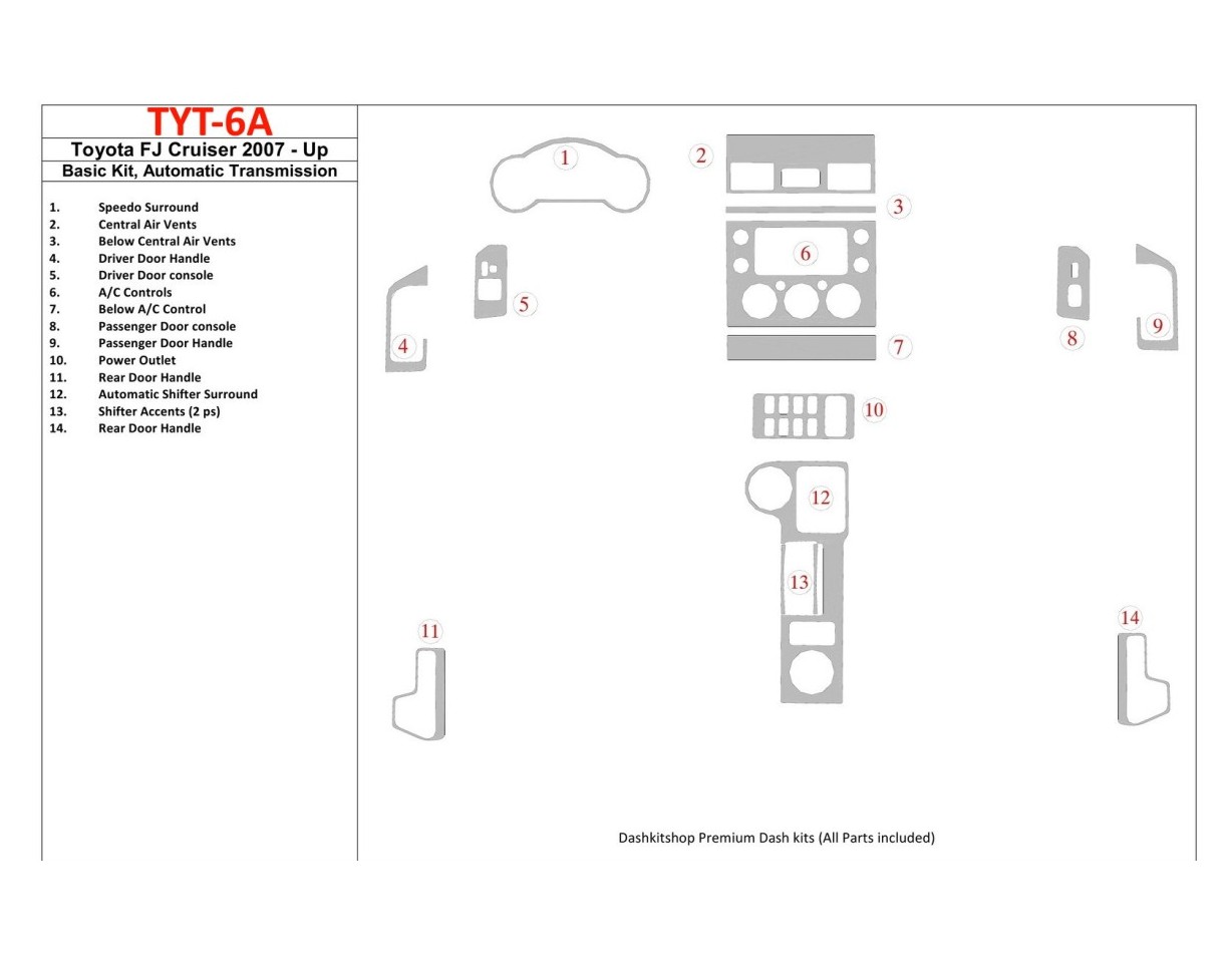 Toyota FJ Cruiser 2007-UP Basic Set, Automatic Gear Interior BD Dash Trim Kit
