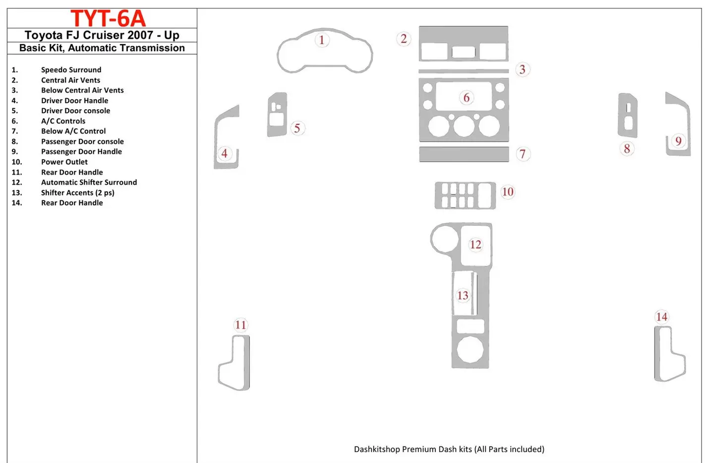 Toyota FJ Cruiser 2007-UP Basic Set, Automatic Gear Interior BD Dash Trim Kit