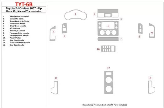 Toyota FJ Cruiser 2007-UP Basic Set, Manual Gear Box Decor de carlinga su interior