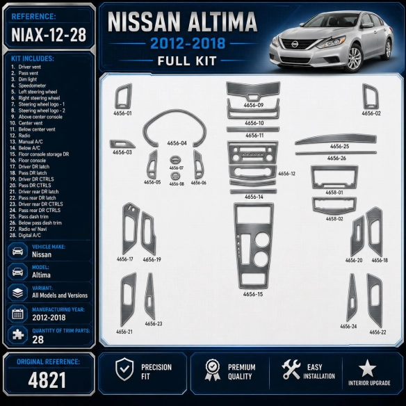 Nissan Altima 2012-2018 kit de molduras interiores para salpicadero 28 piezas
