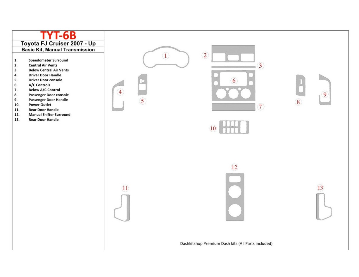 Toyota FJ Cruiser 2007-UP Basic Set, Manual Gear Box Interior BD Dash Trim Kit